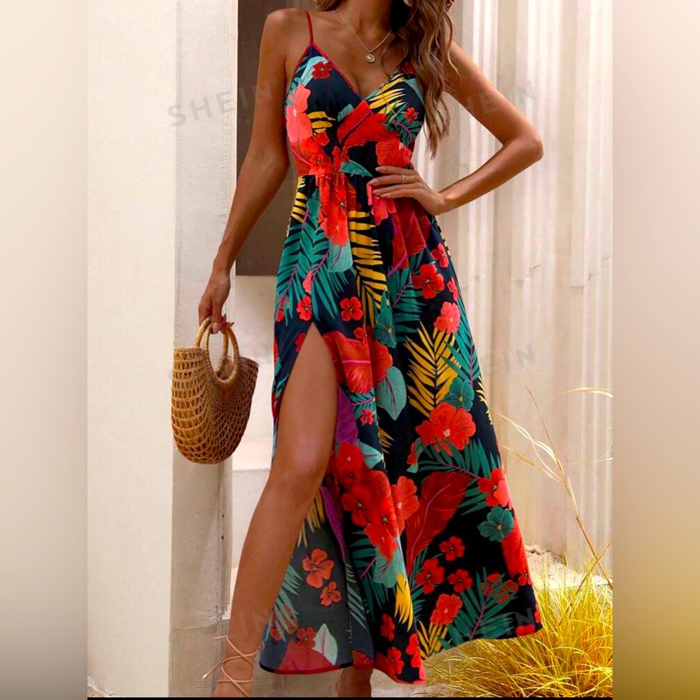 Tropical maxi SHEIN VCAY dress| Gorgeous
